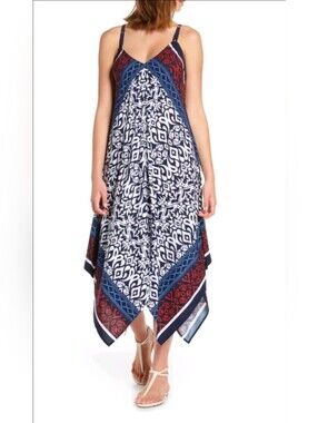 Tommy Bahama Ikat Diamond Cover-Up Bandana Scarf Dress Red White Blue L/XL